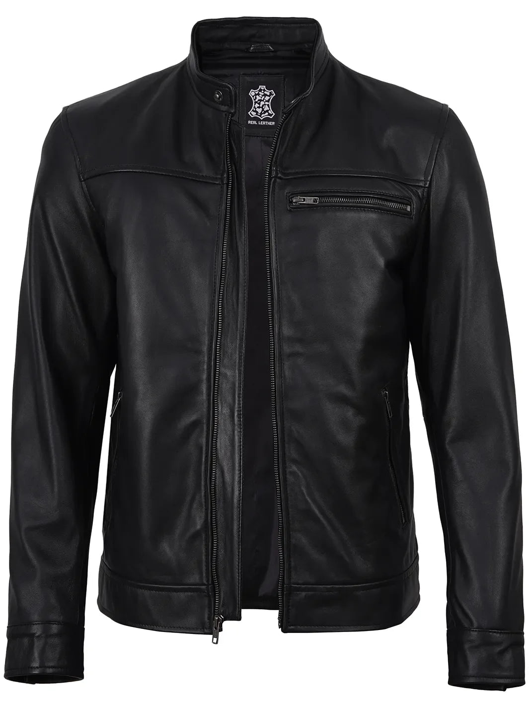 Bickford Mens Black Cafe Racer Style Real Leather Jacket