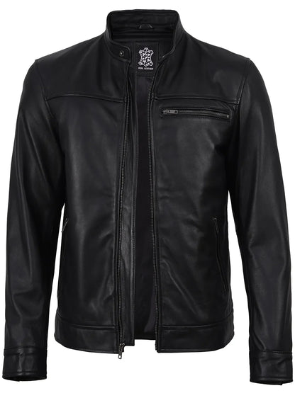 Bickford Mens Black Cafe Racer Style Real Leather Jacket