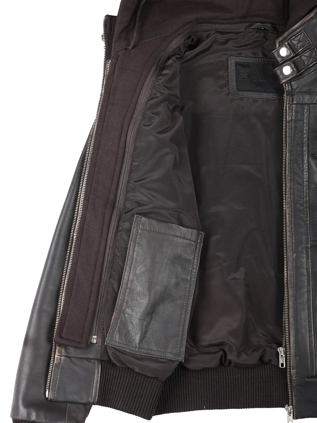 Women's Rub-Off Brown Bomber Leather Jacket | Removable Hood