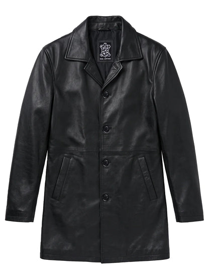 Winchester Men's Black 3/4 Length Leather Car Coat