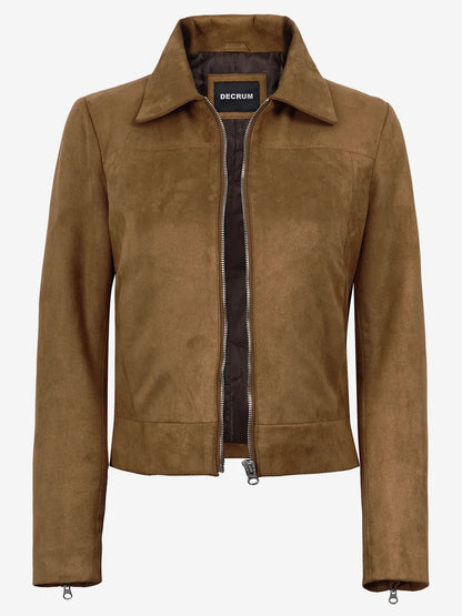 Women's Light Brown Faux Suede Harrington Jacket