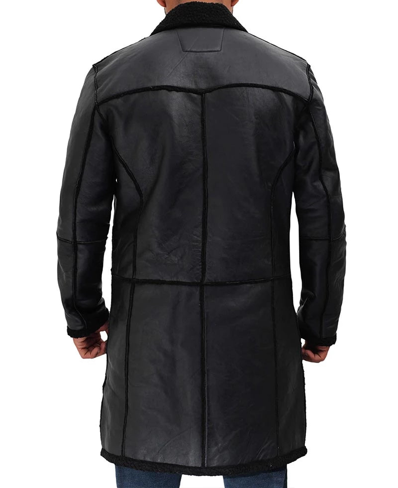 Real Leather Black Sherpa Coat Mens - Winter Coat Max Jackets