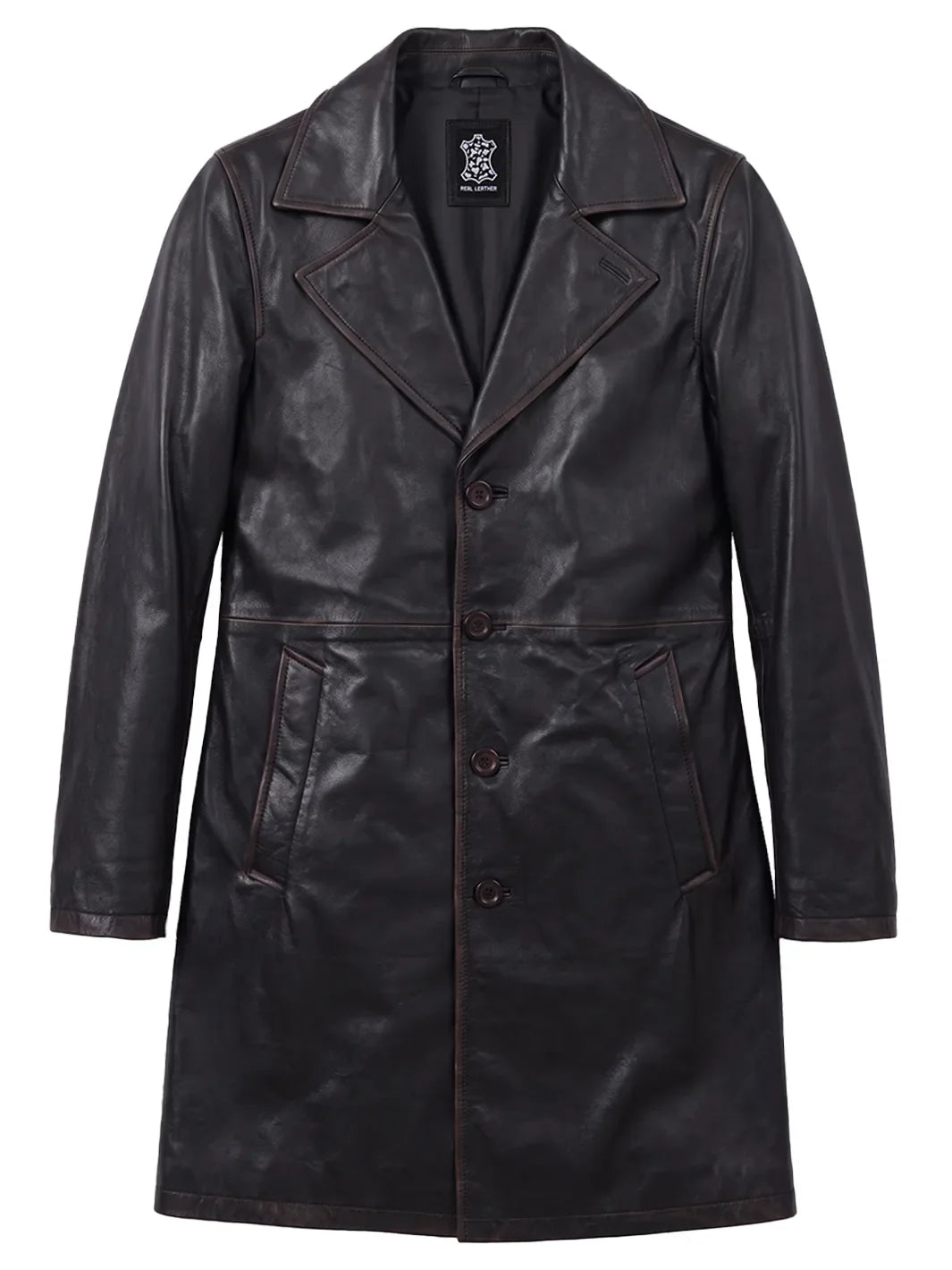 Men's Dark Brown 3/4 Length Real Leather Coat