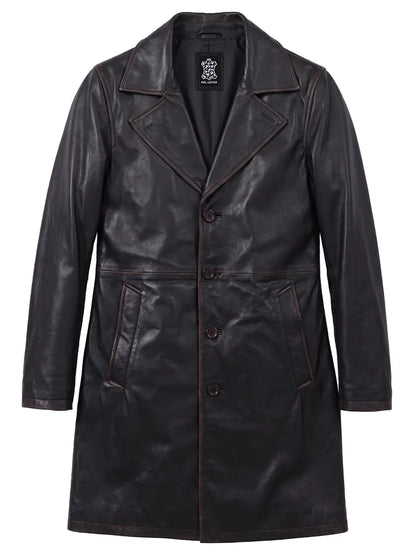 Men's Dark Brown 3/4 Length Real Leather Coat