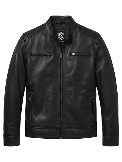 Men's Black Lambskin Leather Cafe Racer Jacket