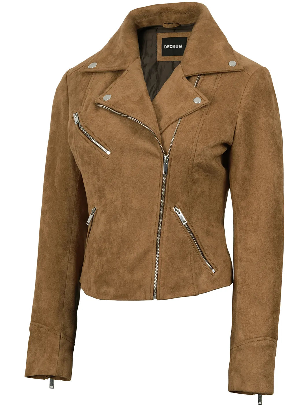Women's Light Brown Faux Suede Biker Style Jacket
