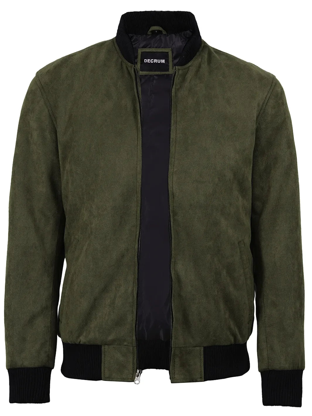 Men's Olive Green Faux Suede Bomber Jacket