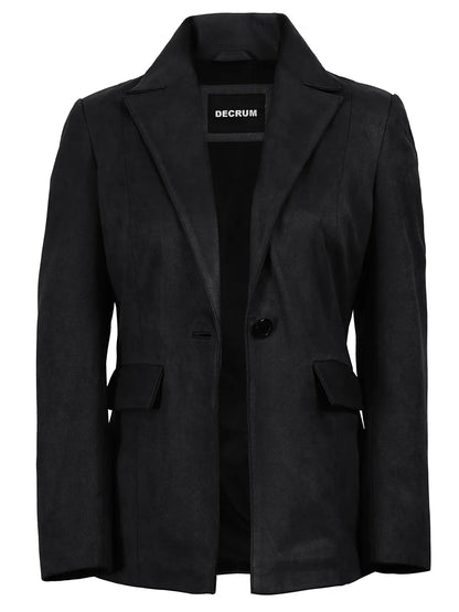 Women's Black Faux Suede Notch Lapel Blazer