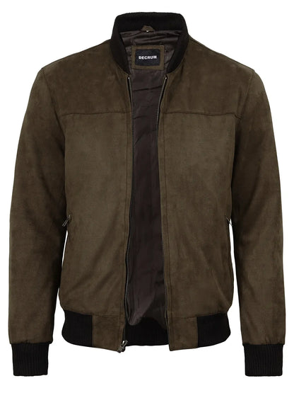 Men's Dark Brown Faux Suede Bomber Jacket