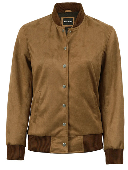 Vera Women's Light Brown Bomber Faux Suede Jacket