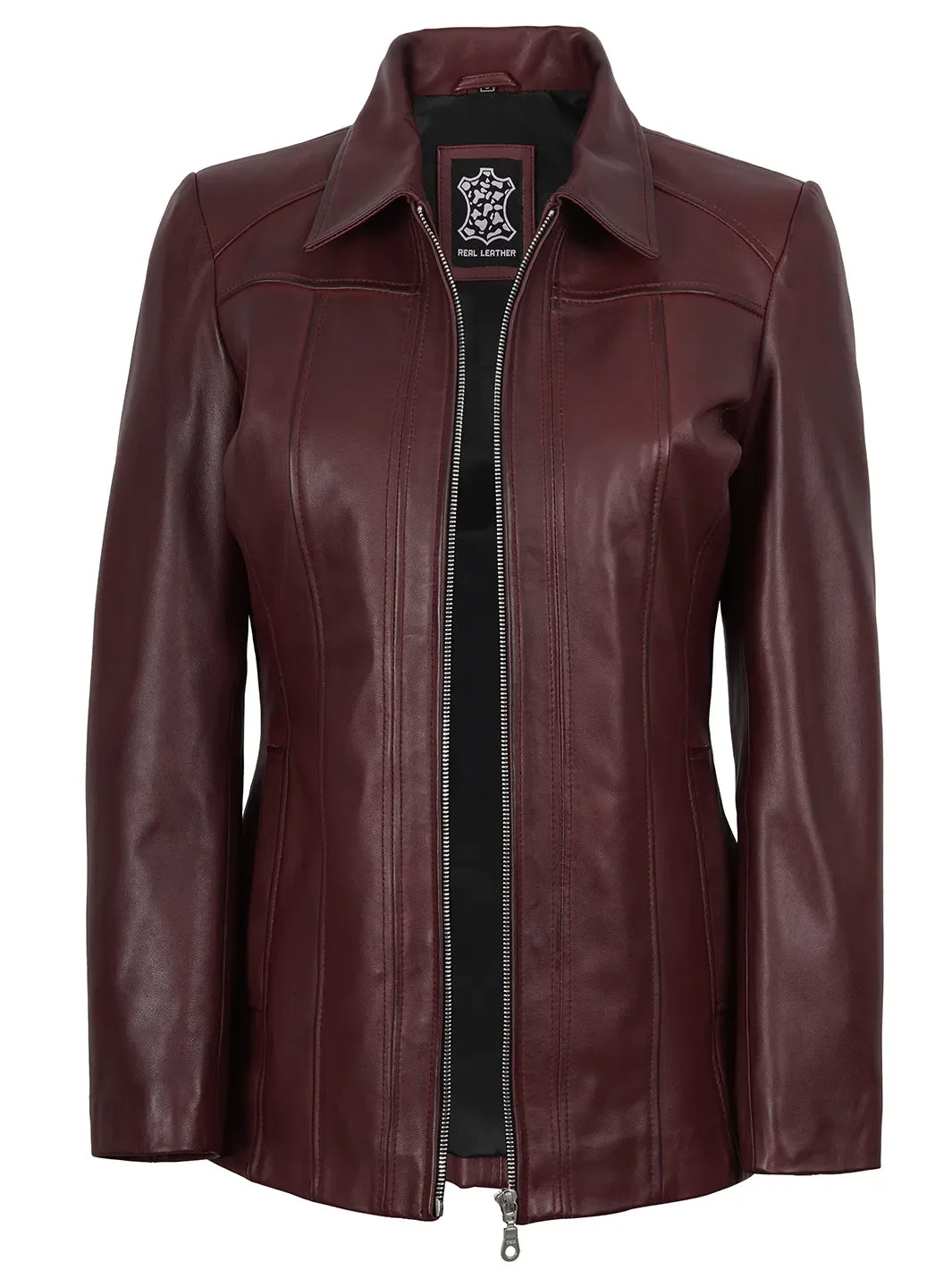 Marsha Women's Real Leather Burgundy Car Coat