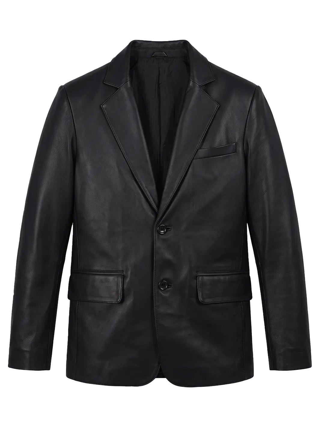 Men's Black Lambskin Leather Blazer with Two-Button Front