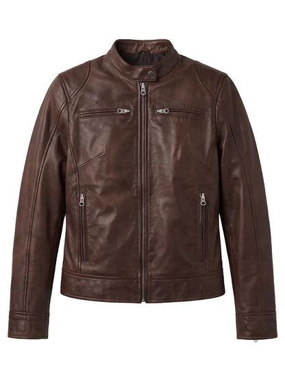Dodge Womens Cognac Brown Biker Style Leather Jacket