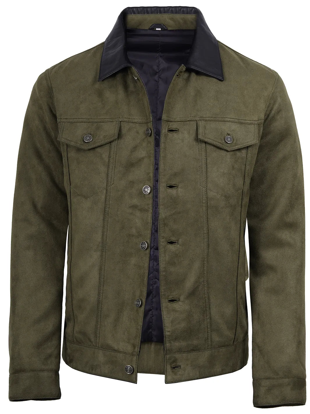 Men's Olive Green Faux Suede Trucker Jacket