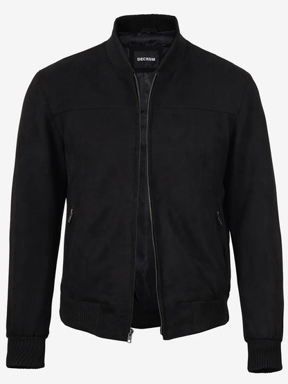 Men's Black Faux Suede Bomber Jacket