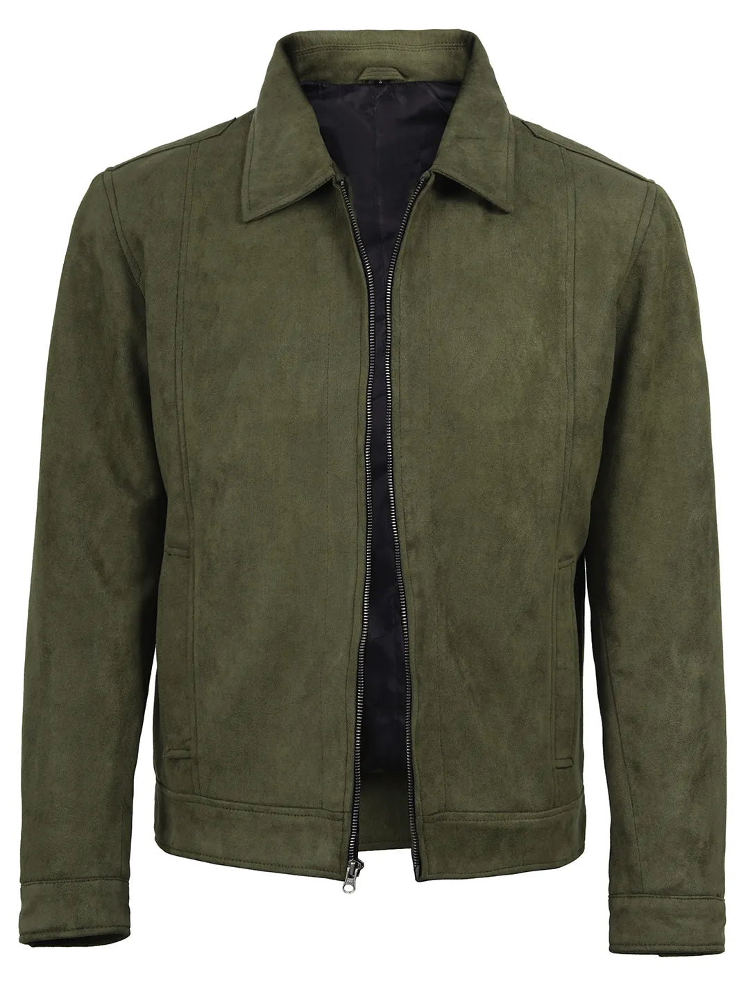 Men's Olive Green Brown Faux Suede Harrington Jacket