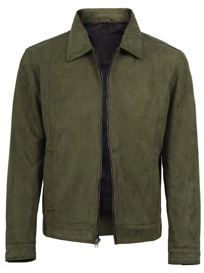 Men's Olive Green Brown Faux Suede Harrington Jacket