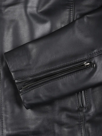 Clinton - Men's Black Cafe Racer Lambskin Leather Jacket
