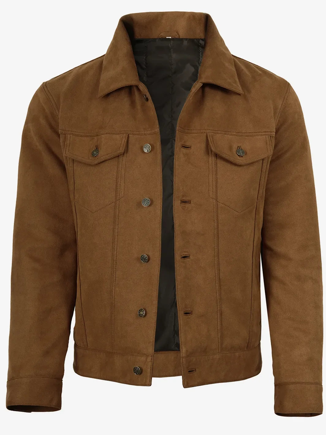 Men's Light Brown Faux Suede Trucker Jacket