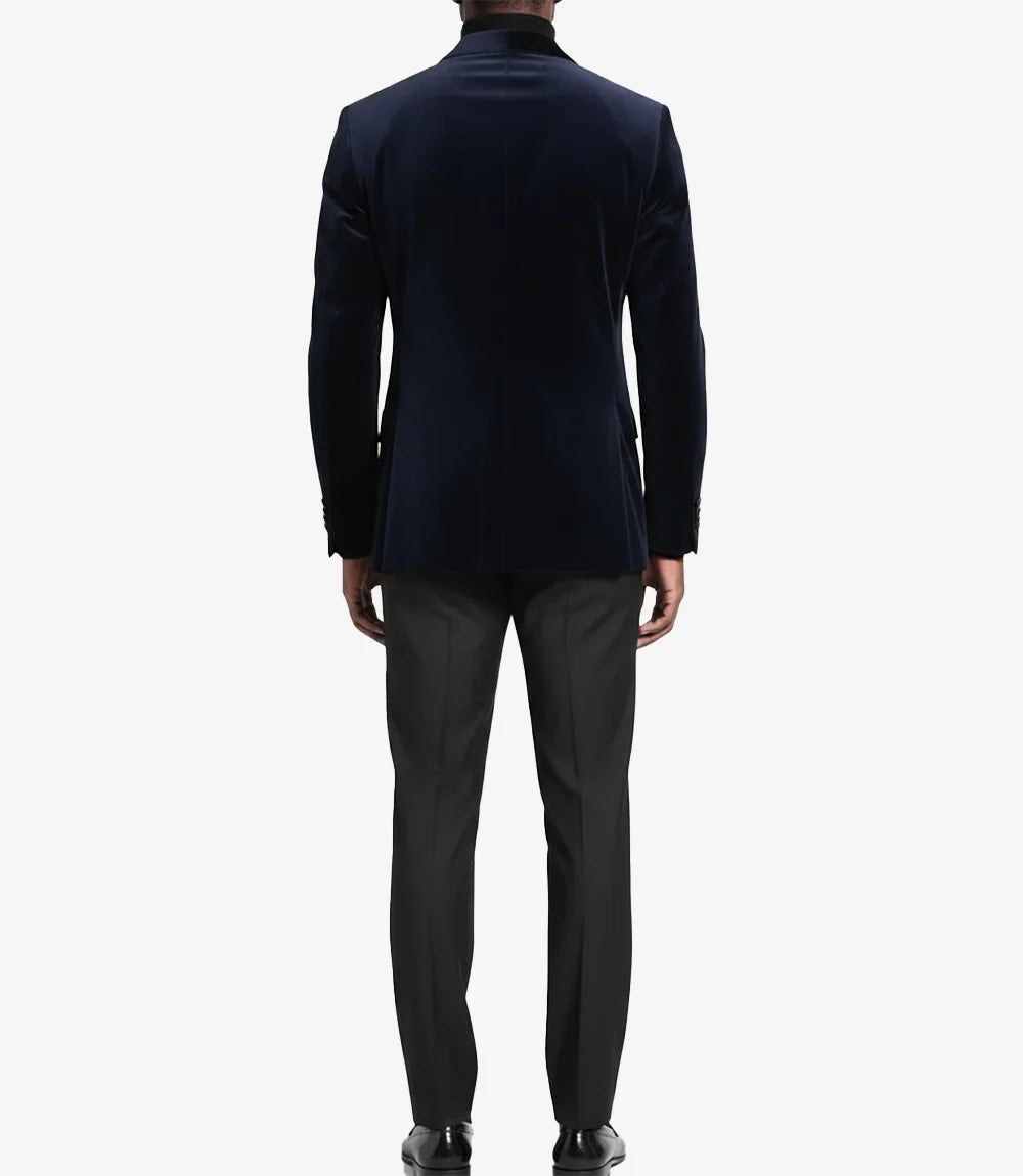 Mens 2 Button Deep Blue Velvet Tuxedo with Shawl Lapel