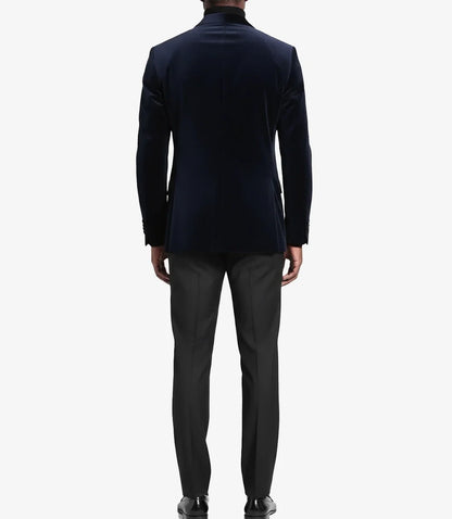 Mens 2 Button Deep Blue Velvet Tuxedo with Shawl Lapel
