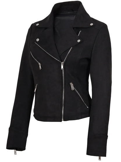 Women's Black Faux Suede Biker Style Jacket