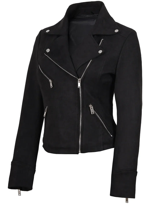 Women's Black Faux Suede Biker Style Jacket