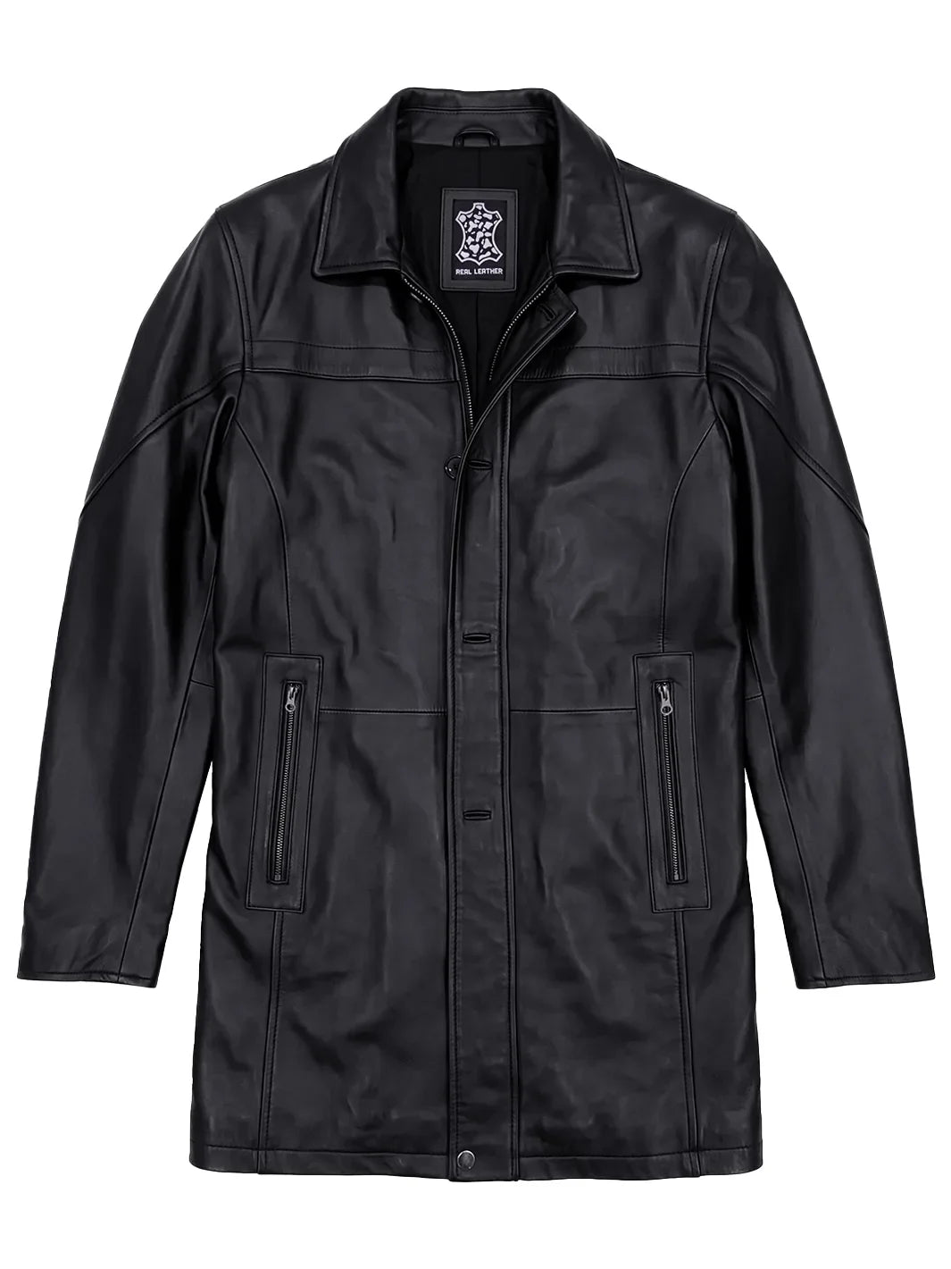 Bristol — Men's Black Lambskin 3/4 Length Car Coat