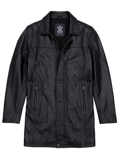 Bristol — Men's Black Lambskin 3/4 Length Car Coat