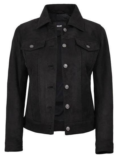 Women's Black Faux Suede Trucker Jacket