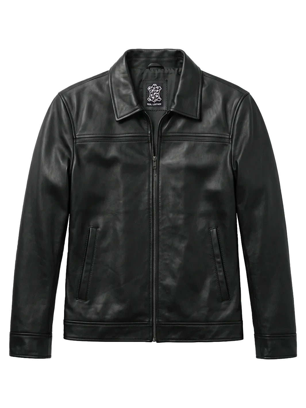 Men's Black Leather Harrington Jacket