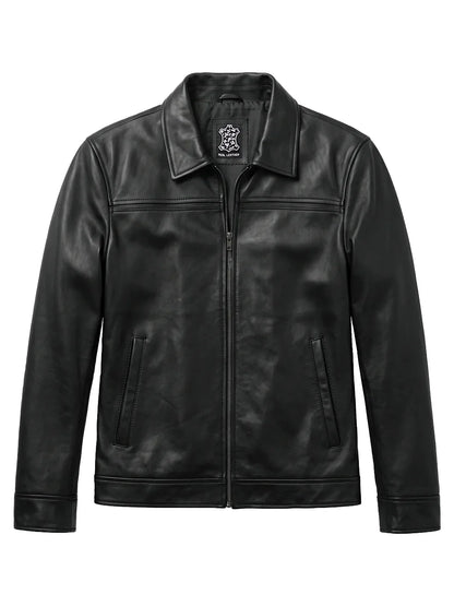 Men's Black Leather Harrington Jacket