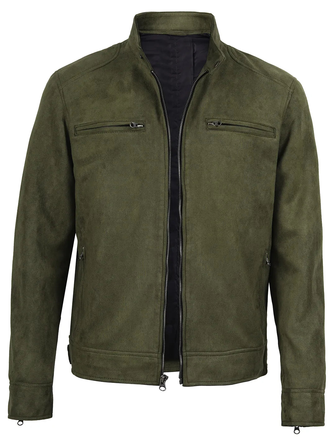 Men's Olive Green Faux Suede Cafe Racer Jacket