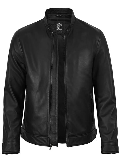 Owen Men's Black Cafe Racer Style Real Leather Jacket