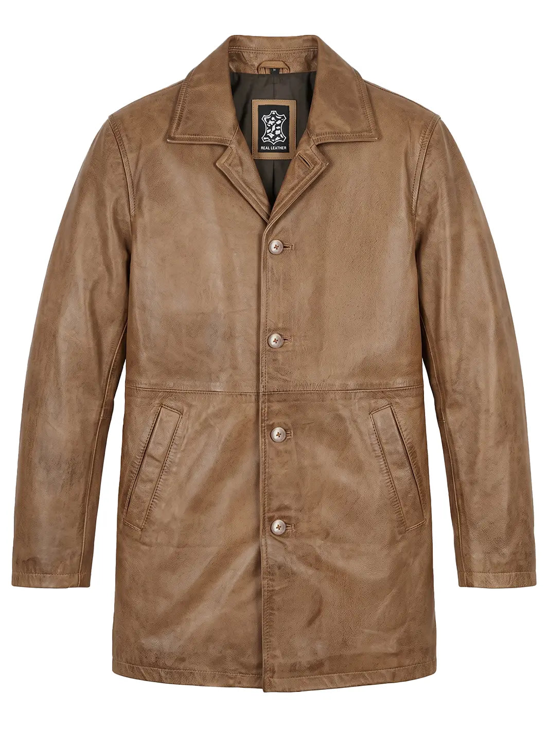 Winchester — Men's Camel Brown 3/4 Length Leather Car Coat