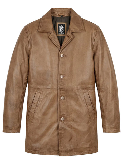 Winchester — Men's Camel Brown 3/4 Length Leather Car Coat