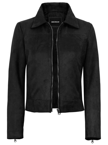 Women's Black Faux Suede Harrington Jacket