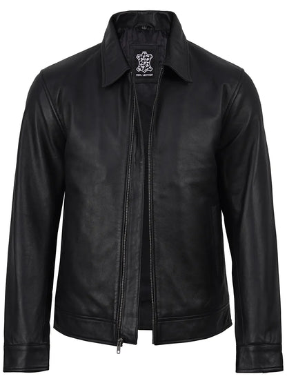 Men's Black Leather Harrington Jacket