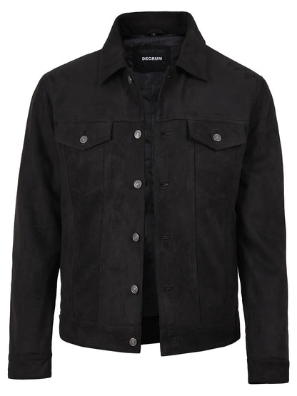 Men's Black Faux Suede Trucker Jacket