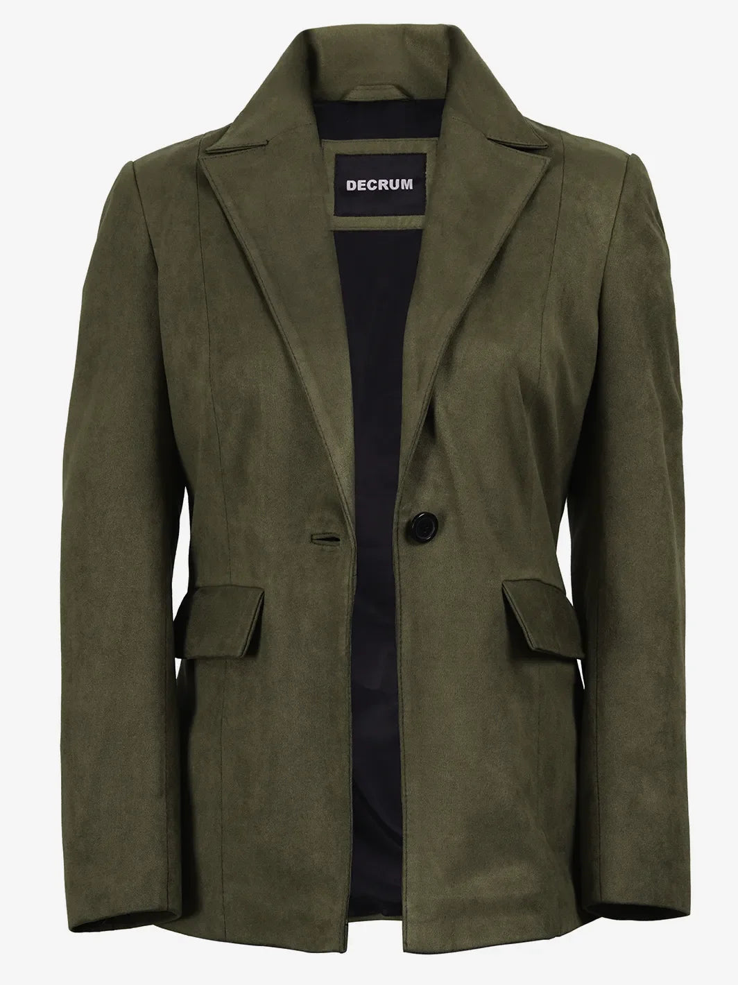 Women's Olive Green Faux Suede Notch Lapel Blazer