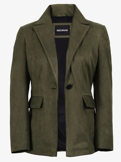 Women's Olive Green Faux Suede Notch Lapel Blazer