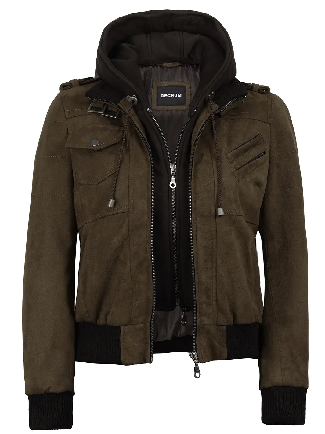 Women's Dark Brown Faux Suede Hooded Bomber Jacket