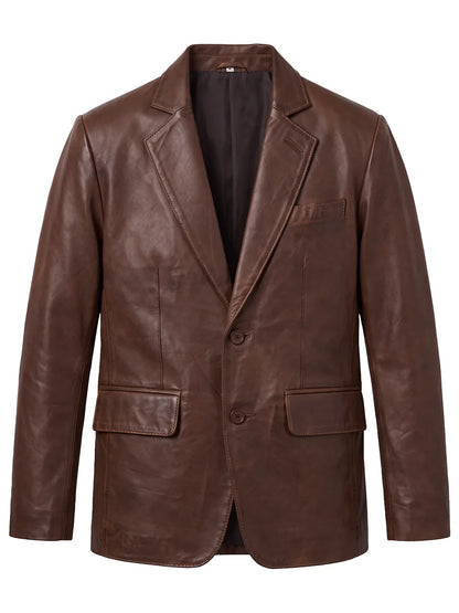 Men's Cognac Brown Two-Button Leather Blazer