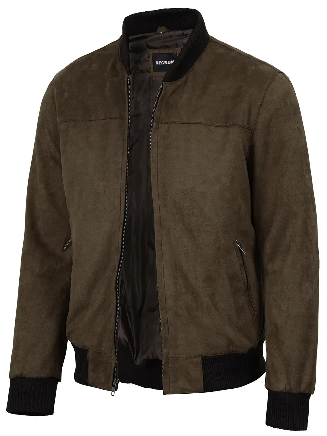 Men's Dark Brown Faux Suede Bomber Jacket