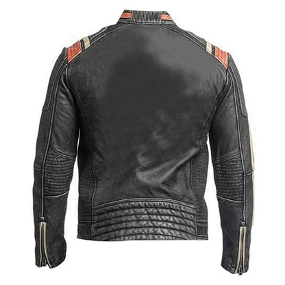 Vintage Distressed Black Café Racer Lambskin Leather Jacket For Men