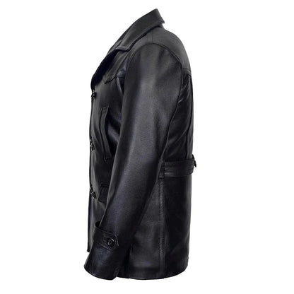 Vintage Black German Classic WW2 Officer Lambskin Leather Coat For Men