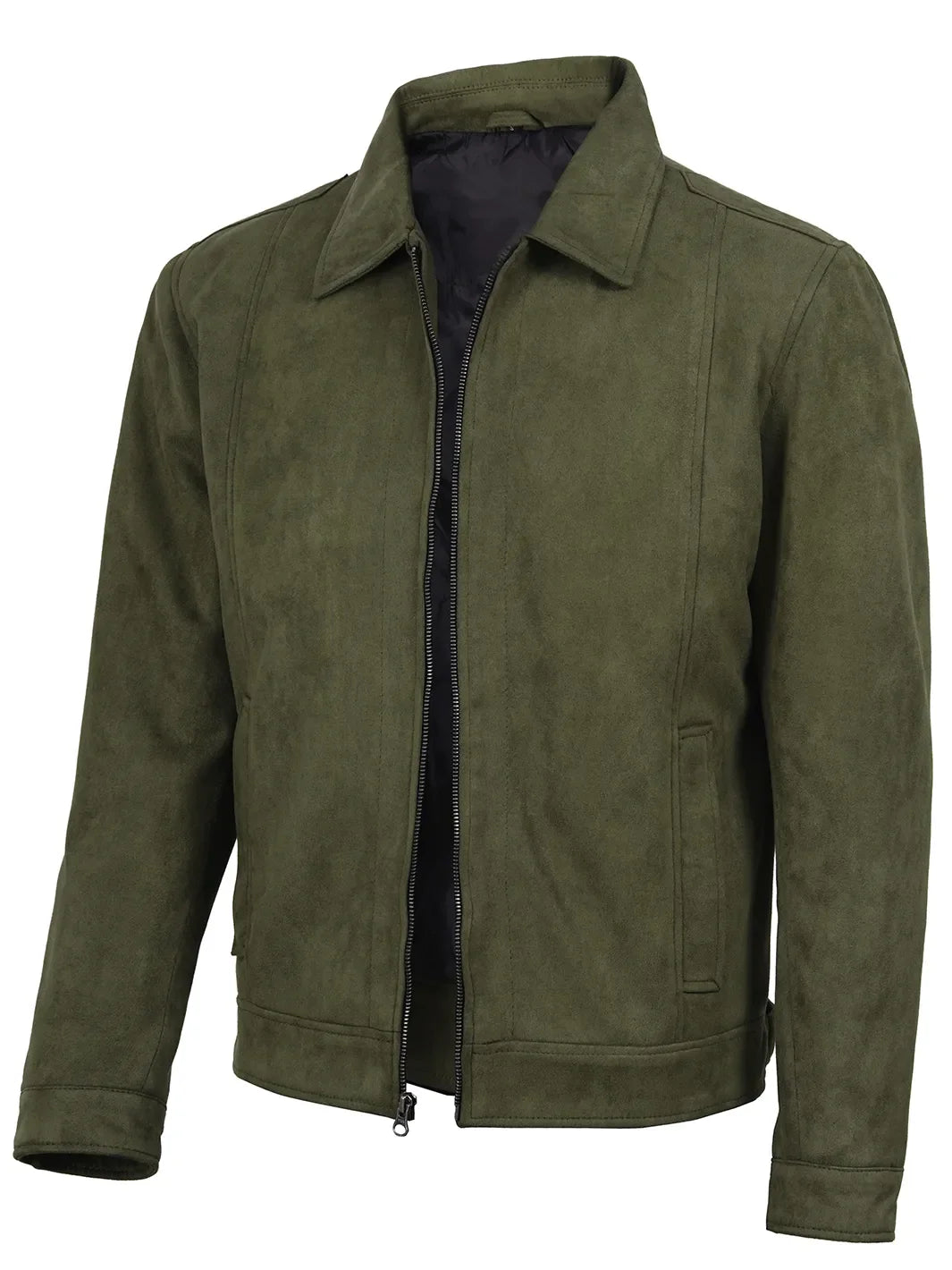 Men's Olive Green Brown Faux Suede Harrington Jacket