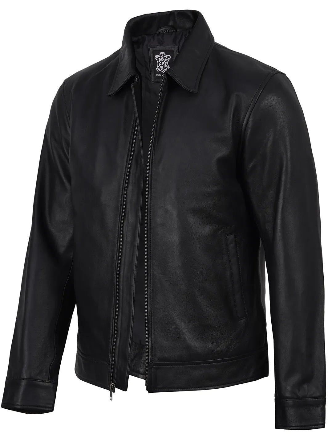 Men's Black Leather Harrington Jacket