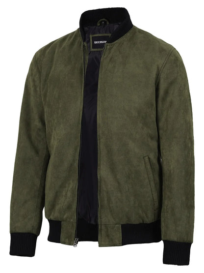 Men's Olive Green Faux Suede Bomber Jacket
