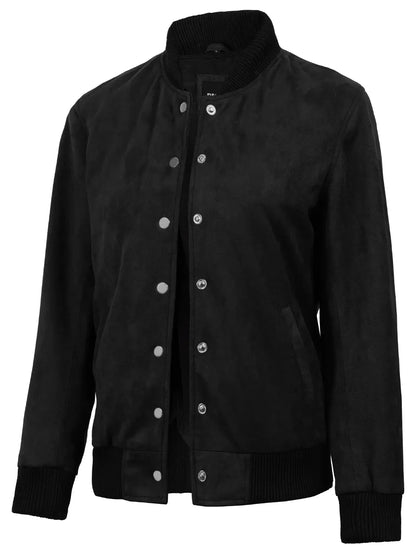 Vera Women's Black Bomber Faux Suede Jacket